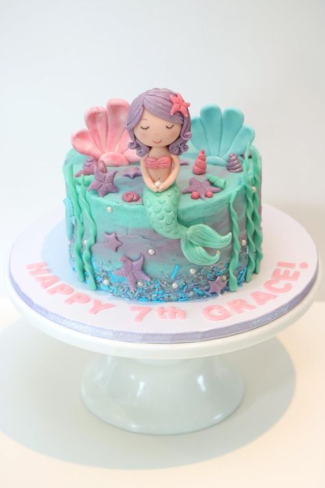 Mermaid 2nd Birthday Cake, Flat Mermaid Cake, Mirmade Cake, Buttercream Mermaid Cake, Small Mermaid Cake, Mermaid Birthday Cakes For Kids, Little Mermaid First Birthday Party, Mermaid First Birthday Cake, Little Mermaid Birthday Party Cake