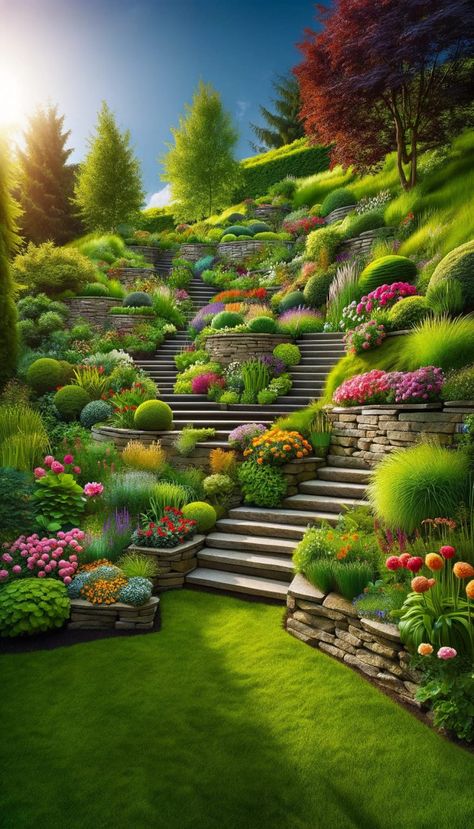 15 Unique Backyard Hill Ideas to Elevate Your Landscape 18 Small Garden Terrace Ideas, Backyard Hill Ideas, Garden Terrace Ideas, Steep Hillside Landscaping, Backyard Hill, Terrace Designs, Unique Backyard, Unique Landscaping, Landscaping On A Hill