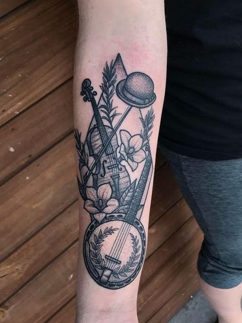 Bluegrass Tattoo, Banjo Tattoo, John Hartford, Music Notes Tattoo, Remembrance Tattoos, Guitar Tattoo, Note Tattoo, Memorial Tattoo, Music Tattoo