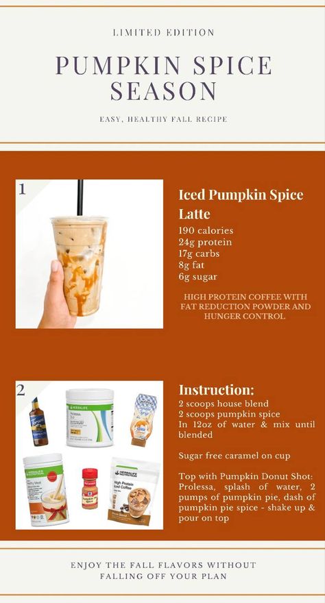 Fall Drinks Herbalife, Herbalife Shake Party Ideas, Herbalife Dinner Recipes, Pumpkin Spice Herbalife Recipes, Herbalife Reset Drink, Pumpkin Spice Herbalife Shake, Herbalife Shake Recipes For Fall, Fall Herbalife Coffee Recipes, Herbalife Pumpkin Spice Shake Recipes