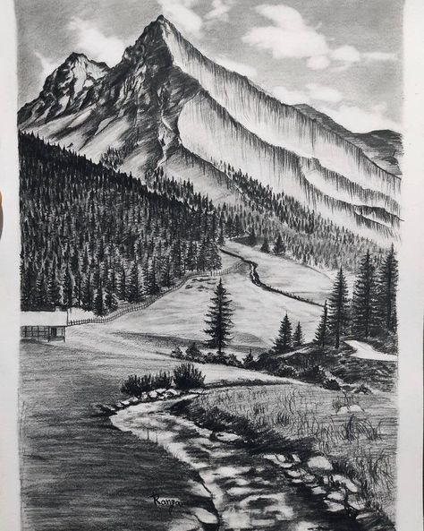 Himalaya Drawing, Landscape Sketch Pencil Nature, Nature Sketches Pencil, Sketches Landscape, Horse Drawing Tutorial, Sketch Tips, Pencil Sketch Art, Forest Sketch, Sketchbook Ideas Inspiration