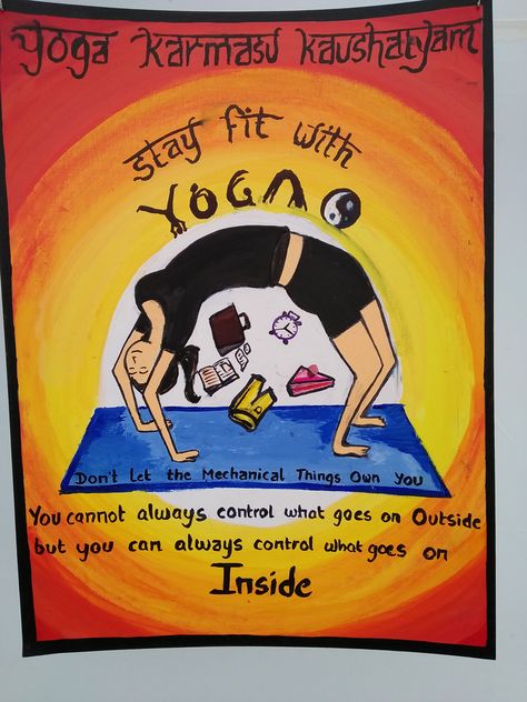 Poster Making on yoga Poster Making On Yoga Day, Yoga Day Posters Drawing Ideas, Yoga Poster Making Competition, Poster For Yoga Day, Poster On International Yoga Day, Poster On Yoga Day, Creative Yoga Day Posters, Poster On Yoga, Handmade Poster Ideas Creative