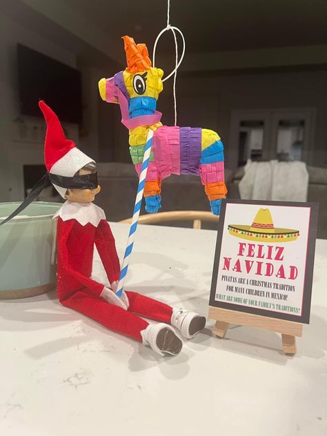 Elf On The Shelf Pinata Ideas, Mexican Elf On The Shelf, Elf On The Shelf Pinata, Elf Pinata, Elf On The Shelf Ideas For Classroom, Elf On Shelf Notes, Mexican Christmas Traditions, Elf Ideas Easy, Piñata Ideas