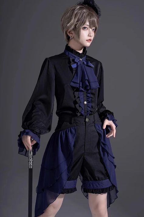 Black/Blue Evil Twins Ouji Prince Handsome Lolita Vest Shirt Shorts S – LolitaInside Butler Clothes, Butler Outfit, Fancy Clothing, Prince Shirt, Ouji Fashion, Vest And Bow Tie, Outfit Reference, Prince Clothes, Black Butler Ciel