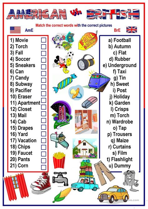 British And American Words, American English Vs British English, British Vs American, British And American English, American Words, Grammar Check, Youtube To Mp3, English For Beginners, English Worksheet