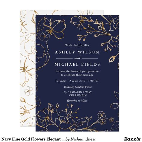 Navy Gold Wedding Invitations, Blue Gold Wedding Invitation, Gold Wedding Invitations Elegant, Outdoor Wedding Invitations, Cricut Invitations, Event Invitation Design, Wedding Graphic Design, Navy Gold Wedding, Navy Blue And Gold Wedding