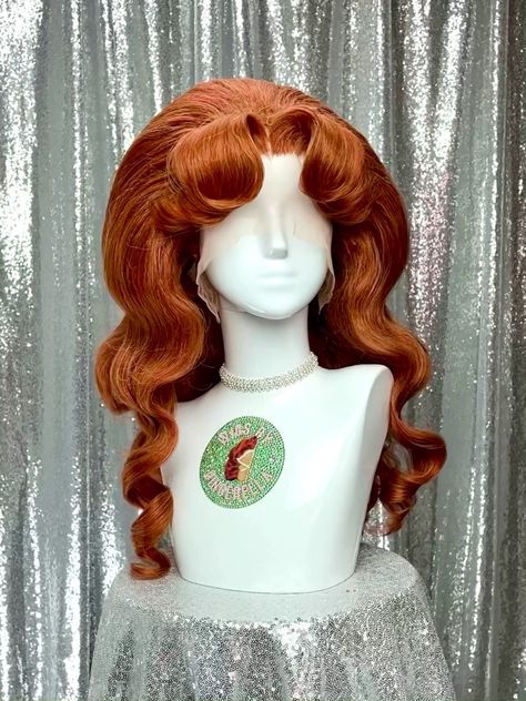 Custom Styled Wigs on Instagram: “💥💥GET THIS BEAUTY FOR ONLY $177 REG PRICE $209💥💥 🚨ALL STYLES STARTING AT $199 ARE 15% OFF 🚨 🚨ALL STYLES STARTING AT $99 ARE 10% OFF🚨…” Vintage Glamour Outfits, Tendrils Hair, Voluminous Wavy Hair, Big Red Hair, Vintage Wigs, Drag Queen Wigs, Red Hairstyle, Styrofoam Head, Drag Wigs