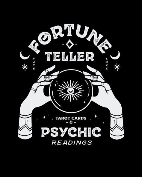 Psychic Shop Aesthetic, Psychic Illustration, Tarot Poster Design, Witchy Typography, Grimoire Illustration, Fortune Teller Poster, Tarot Sign, Vintage Psychic, Psychic Aesthetic