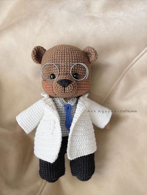 Crochet Pattern the Male Doctor Teddy Bear Amigurumi Crochet - Etsy Canada Amigurumi Gift Ideas, Crochet Doctor, Crochet Knowledge, Amigurumi Teddy Bear, Crochet Project Free, Amigurumi Gift, Crochet Toys Free Patterns, Crochet Pattern Instructions, Crochet Toys Free