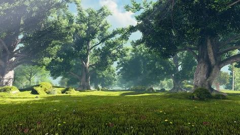 Forest, Meadow And Sunshine by animix | VideoHive Fantasy Open Field, Anime Field Background, Fantasy Meadow Landscape, Fantasy Meadow, Meadow Concept Art, Fae Wild Landscape, Meadow Background, Animated Forest Background, Sacrificial Lamb