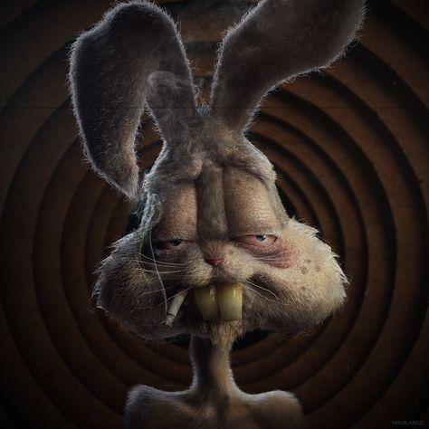 Bugs Bunny, Yan Blanco on ArtStation at https://www.artstation.com/artwork/L25X5v Mind Benders, Horror Cartoon, Realistic Cartoons, Funny Phone, Dark Disney, Classic Cartoon Characters, Childhood Movies, Garage Art, High Vibes