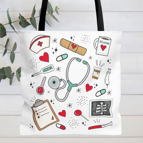 Gift Bags For Nurses, New Nurse Bag, Nurse Clinical Bag, Cna Aesthetic, Nursing Tote Bag, Medical Assistant Accessories Tote Bags, Diy Nursing, Nurse Tote Bag, Nurse Tote