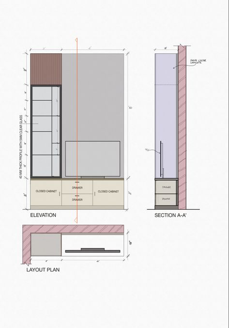 Cabinet Sketch, Wall Tv Cabinet, Plan And Elevation, Eyewear Store Design, Crockery Unit Design, Crockery Unit, Furniture Design Sketches, Wall Tv Unit Design, Kitchen Layout Plans