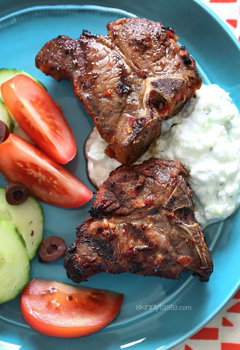 Grilled Harrisa Lamb Chops - I love the Mediterranean flavors of these grilled lamb loin chops marinated with fresh lemon juice, garlic, cumin and harissa. Lamb Meals, Harissa Lamb, Greek Christmas, Lamb Loin Chops, Mediterranean Flavors, Lamb Loin, Recipes Savory, Loin Chops, Lamb Dishes