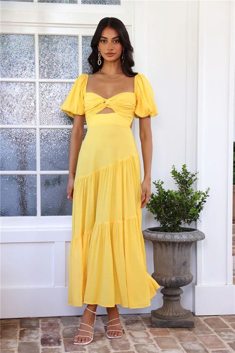 Daytime Dance Maxi Dress Yellow curated on LTK Cute Yellow Dresses, Yellow Dress Outfit, Fancy Brunch, Yellow Long Dress, Yellow Wedding Dress, Purple Long Dress, Dress Outfits Party, Dancing Dress, Dress Code Wedding