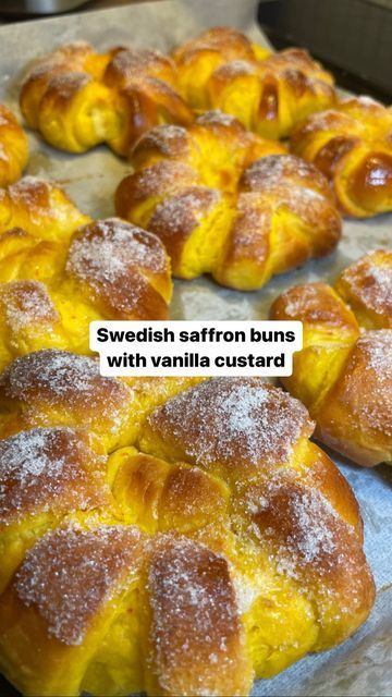 Saffron Buns Swedish, Custard Buns Recipe, Saffron Buns Recipe, Swedish Breakfast, Swedish Bread, Swedish Foods, Saffron Buns, Breakfast Bakes, Custard Buns