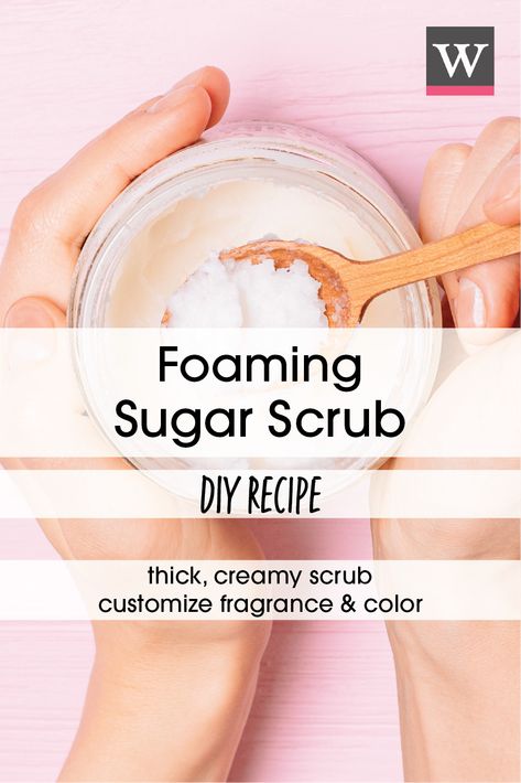 Foaming Body Scrub Recipe, Foaming Body Scrub Diy, Foaming Sugar Scrub Recipe, Diy Soap Base, Whipped Sugar Scrub Recipe, Sugar Wax Recipe Diy, Homemade Sugar Scrub Recipes, Whipped Soap Diy, Foaming Body Scrub