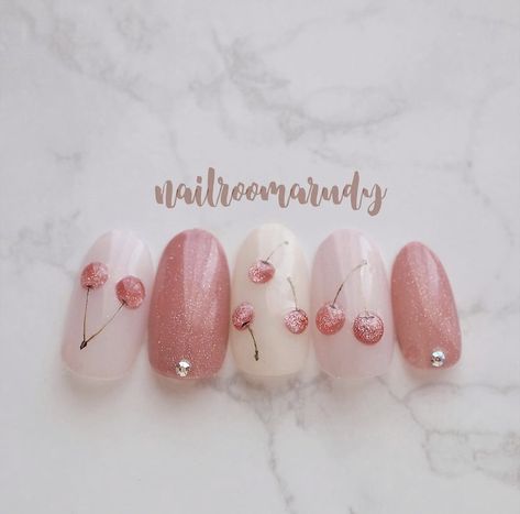 Cherry Nail Art, Fancy Nail Art, Fruit Nail Art, Asian Nails, Finger Nail Art, Beauty Nails Design, Cute Nail Art Designs, Pretty Nail Art Designs, Pretty Nail Art