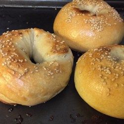 Boiled Bagels - Allrecipes.com Boiled Bagel Recipe, Boiled Bagels, Breadmaker Recipes, Bagel Recipe Easy, Bagels Recipe, Plain Bagel, Yeast Bread Recipes, Homemade Bagels, Dough Recipes