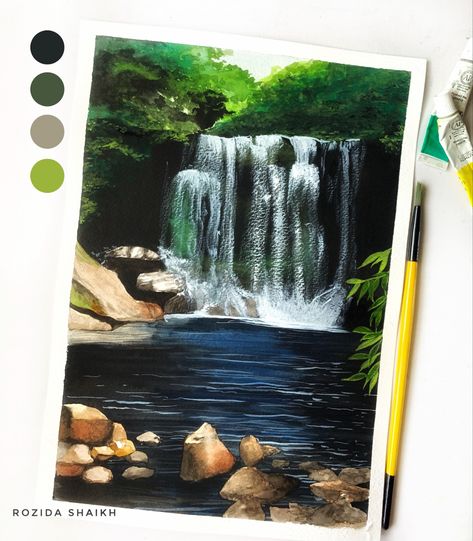 #watercolor #waterfalls #landscape #painting #watercolorpaintingsforbeginners Watercolor Waterfalls, Waterfalls Landscape, Guache Art, Ganesha Art Illustration, Canvas Art Painting Abstract, Art Painting Tools, Girl Painting, Acrylic Pouring Art, Ganesha Art