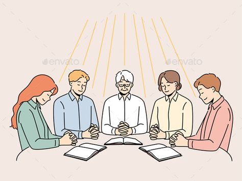 Group of Diverse People Praying Together Praying Illustration Art, Praying To God Images, People Praying Together, Pray Illustration, Praying Drawing, Retreat Flyer, Doa Katolik, Samuel Bible, People Praying