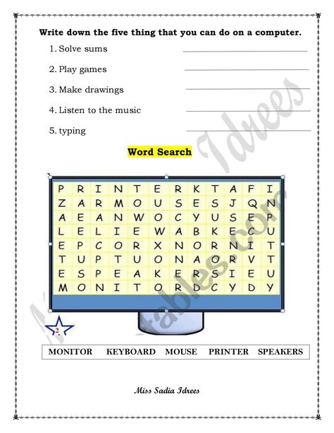 Grade 1 Computer worksheet 'word search' Computer Holiday Homework, Computer Worksheet For Grade 4, Computer Worksheet For Class 1, Computer Worksheet, Computer Activities For Kids, Computer Lab Lessons, Worksheet For Class 2, Computer Ideas, Worksheets For Class 1