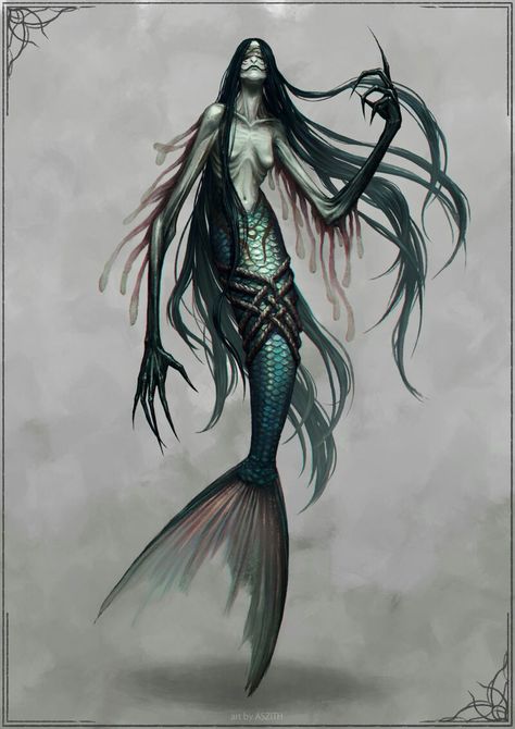 Fantasy Drawing Ideas, Mermaid Fantasy Art, Scary Mermaid, Sea Monsters Drawing, Evil Mermaids, Siren Tattoo, Realistic Mermaid, Dark Mermaid, Mermaid Artwork