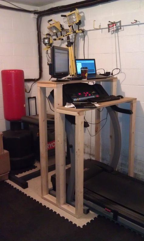 DIY  treadmill desk...    And put a speed bag above it too,,, Cycling Desk, Treadmill Desk Diy, Diy Treadmill Desk, Diy Treadmill, Diy Desk Ideas, Walking Desk, Diy Standing Desk, Treadmill Desk, Speed Bag