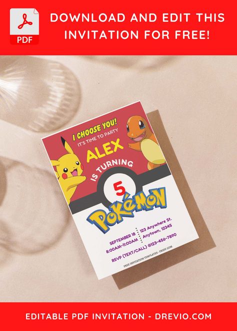 Pokemon Birthday Invites, Pokemon Party Invitations, Pokemon Invitations, Pokemon Themed Party, Pokemon Faces, Pokémon Birthday, Pokemon Party, Free Invitation Templates, Pokemon Birthday