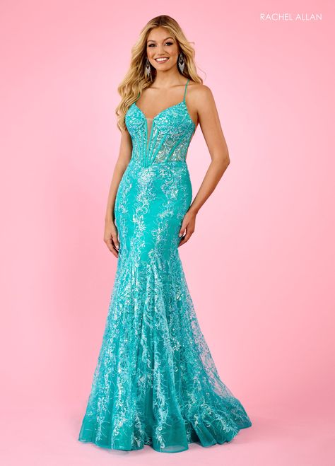 Capture attention in Rachel Allan 70491: Princess-worthy mermaid dress, glitter tulle—a must for your unforgettable event. Corset Mermaid Prom Dress, Mermaid Fit, Emerald Bridesmaid Dresses, Mermaid Style Dress, Colorful Dresses Formal, Formal Dresses With Sleeves, Fabric Glitter, Plus Size Cocktail Dresses, Corset Dress Prom