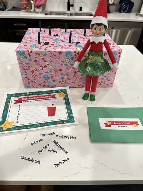 Cheeky Elf Ideas 2023 | Mystery drink challenge was a huge hit with my kids | Facebook Elf Drink Challenge, Elf On The Shelf Drink Challenge, Elf On The Shelf Mystery Drink Challenge, Elf Mystery Drink Challenge, Elf On The Shelf Challenge Ideas, Mystery Drink Challenge, Shelf Elf, Elf Names, Tasty Drinks