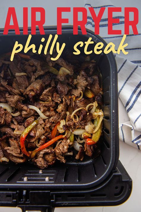 Steak Veggies, Philly Cheesesteaks, Air Fryer Steak, Air Fryer Cooking Times, Air Fryer Recipe, Air Fried Food, Air Fryer Oven Recipes, Sliced Steak, Air Fry Recipes