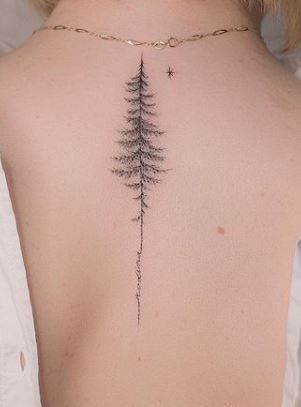 Hip Tree Tattoos Women, Journey Tatoos, Tree Spinal Tattoo, Spine Tree Tattoos For Women, Spine Tattoos For Women Tree, Tiny Forest Tattoo, Delicate Tree Tattoos For Women, Pine Tree Tattoo Women, Tree Hip Tattoos Women