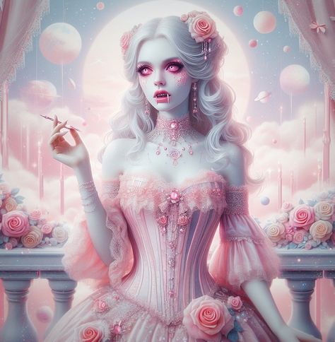 Rococo Vampire, Pastel Vampire, Pink Vampire, Vampire Beauty, Divine Woman, Vampire Drawings, Vampire Aesthetic, Energy Vampires, Princess Charming