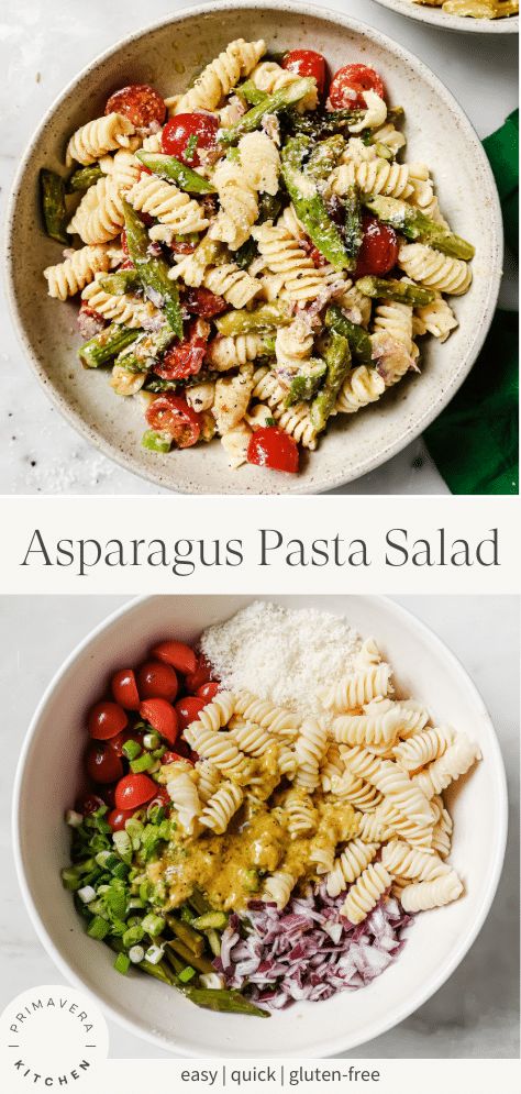 Asparagus Pasta Salad Recipes, Salad Asparagus, Pasta Primavera Salad, Asparagus Pasta Salad, Easy Asparagus, Healthy Spring Recipes, Dijon Dressing, Asparagus Pasta, Fun Salads