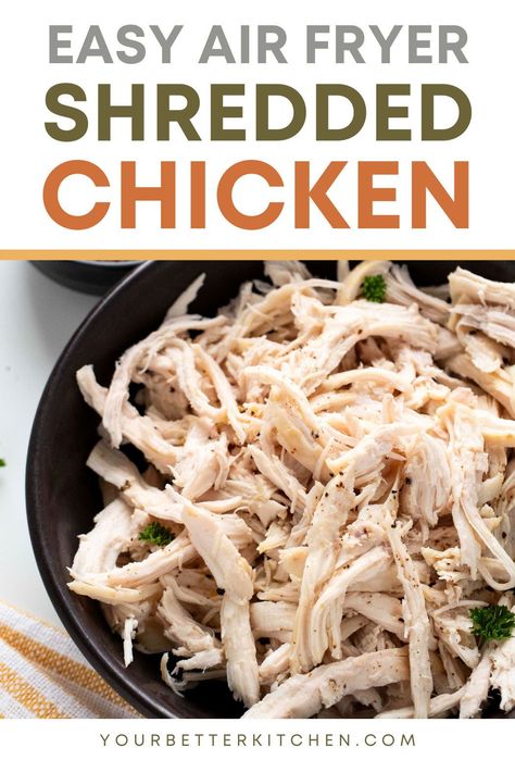 Simplify your dinner routine with our air fryer shredded chicken recipe. Quick, easy, and healthy, this method uses chicken breasts to create a delicious base for tacos, wraps, and quesadillas. Air Fryer Shredded Chicken, Shredded Chicken Recipe, Easy Shredded Chicken, Make Shredded Chicken, Easy Chicken Breast, Shredded Chicken Recipes, Chicken Sandwich Recipes, Chicken With Olives, Dinner Prep