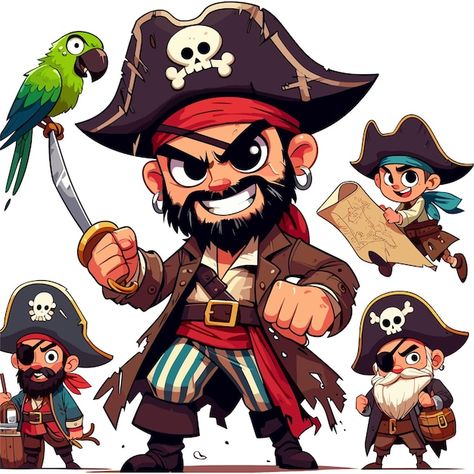 Pirate Cartoon, Premium Vector Cartoon, Pirate Art, Vector Cartoon, White Backdrop, Drawing Reference, Premium Vector, Art Style, Graphic Resources