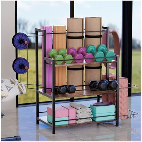 21+ Easy Ways To Organize Workout Equipment For Home Gyms - From Lemons To Luxury Workout Equipment For Home, Gear Organization, Exercising At Home, Home Gym Organization, Gym Organizer, Home Gyms, Gear Organizer, Home Gym Design, Ways To Organize