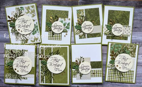 Robin's Pick 6 Wonder #2 Template - Papercrafting Playdate 125 - Robin Armbrecht, Stampin' Up! Demonstrator - ReallyRobinStamps.com Stampin Up Joyful Flurry Card Ideas, Stampin Up Panel Cards, Stampin Up One Of A Kind Bundle, Stampin Up One Of A Kind Cards, Season Of Green And Gold Cards, Season Of Green And Gold Stampin Up Cards, Greetings Of The Season Stampin Up Cards, Stampin Up Golden Greenery Cards, Season Of Green And Gold Dsp