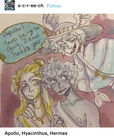 Dionysus X Apollo, Apollo And Hermes Art, Hyacinth And Apollo Fanart, Dyonisus Fanart God, Apollo And Dionysus, Apollo And Hyacinth Fanart, Hyacinth Greek Mythology, Apollo X Hyacinthus Fanart, Apollo And Hermes