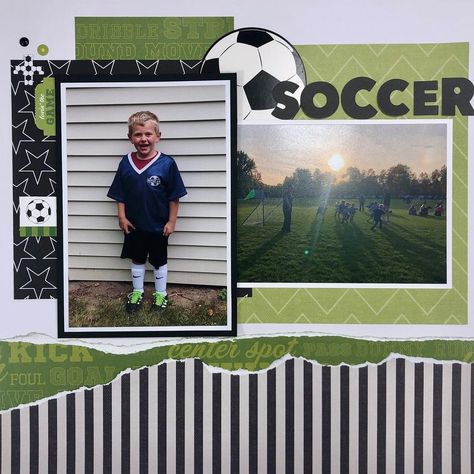 SheShed Scrapper on Instagram: “Loving this soccer layout! Lots of layering and simple colors. #soccerscrapbooking #scrapbooking #scrapbook #scrapbookinglayout…” Soccer Scrapbook Layouts, Soccer Cards, Boy Scrapbook Layouts, Soccer Games, She Sheds, Sport Soccer, Simple Colors, Scrapbook Pages, Soccer