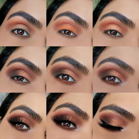 Eyeshadow Looks Smokey, Burnt Orange Eyeshadow, Smokey Eyeshadow Tutorial, Orange Eyeshadow Looks, Smokey Eyes Tutorial, Copper Eye Makeup, Fall Eyeshadow Looks, Orange Eye Makeup, Taupe Eyeshadow