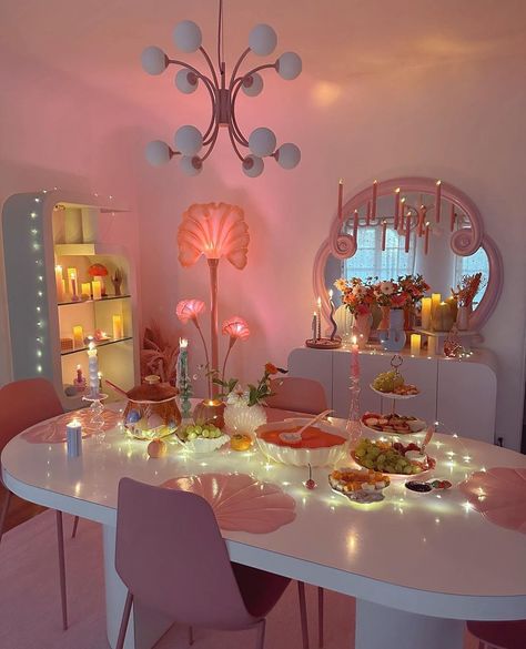 Pink Lighting, Pastel House, Pink Room, Vanity Mirror, Light Up, Light Pink, Dining Room, Pastel, Ceiling Lights