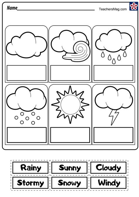 Free Printable Weather Station for Kids. Weather Chart | TeachersMag.com Weather Activities Preschool Worksheets, Kindergarten Weather Worksheets, Weather Worksheets For Grade 1, Weather Worksheets Preschool Free Printables, Weather Crafts Preschool Free Printables, English Preschool Worksheets, Weather Worksheets Preschool, English Kindergarten Worksheets, Weather Worksheets For Kindergarten