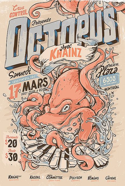 Octopus Shirt Design, Octopus Graphic Design, Octopus Illustration Graphic Design, Graphic Design Illustration Art Poster, Couple Graphic Design, Scary Octopus, Kraken Illustration, Poster Styles, Octopus Poster