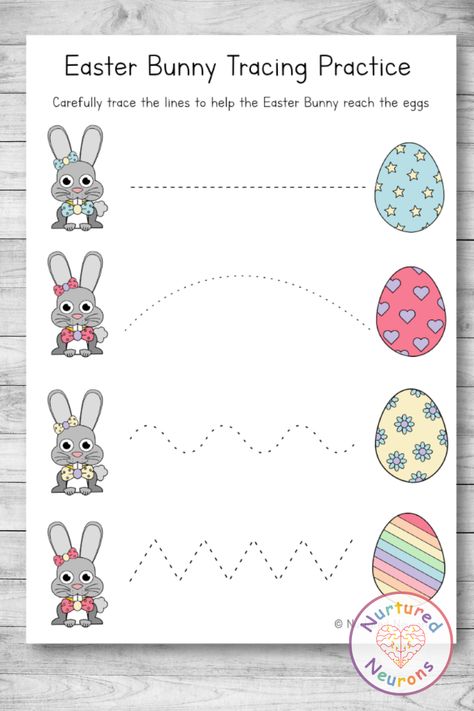 Easter Handwriting Worksheets, Easter Tracing Preschool, Easter Bunny Activities For Preschool, Easter Lessons For Preschool, Easter Worksheets Kindergarten Free, Bunny Worksheet, Easter Preschool Worksheets, Kindergarten Easter, Easter Crafts Diy Kids