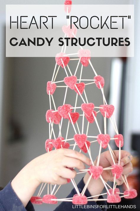 Forget about eating candy this Valentine's Day! Instead use all that extra candy to make towers and buildings! A perfect STEM activity for all ages! Valentines Day Party For Kids, Valentines Day Class Party, Valentine Stem, Class Party Ideas, Valentines Class Party, Kindergarten Valentines, Jelly Hearts, Ideas Valentines Day, Valentinstag Party