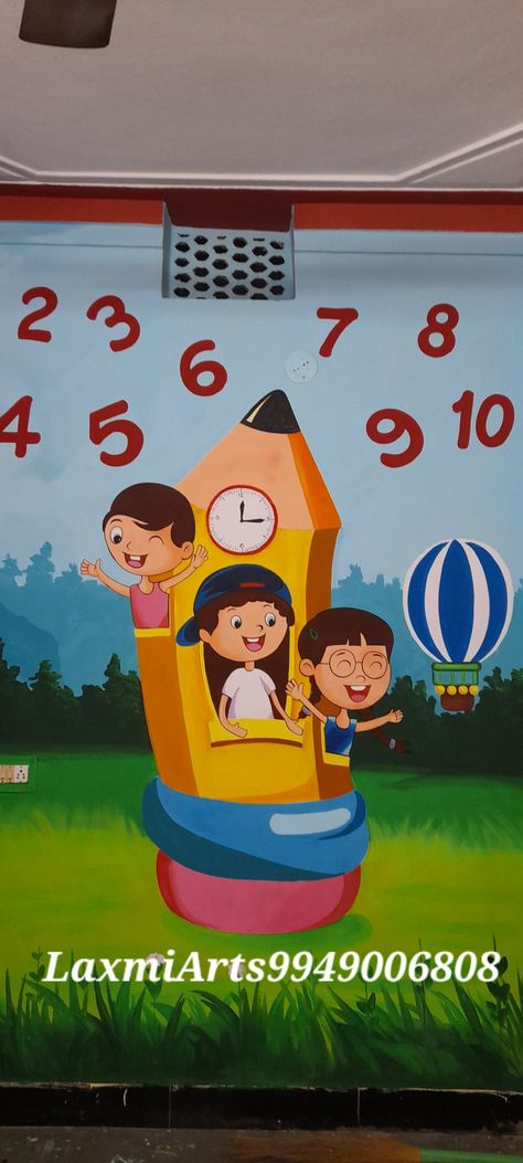 School Wall Painting, Cartoon Paintings, Cartoon Wall Painting, School Wall Art, School Cartoon, School Decor, Play School, Cartoon Wall, Cartoon Painting