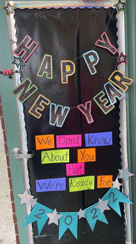 Classroom Door, School Bulletin Boards, Bulletin Boards, Door Design, Happy New, Happy New Year