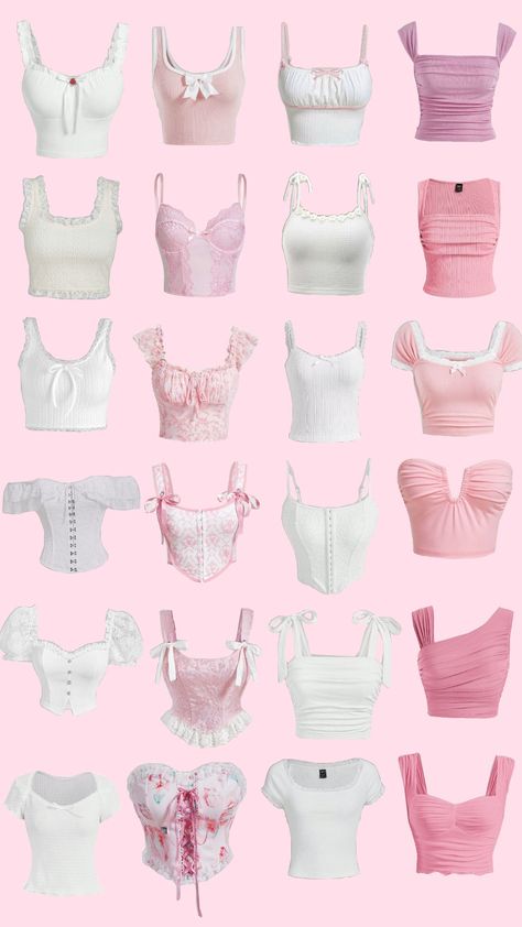 Coquette Style Tops✨🩷💓 Coquette Top Outfit, Top Rosa Outfit, Coquette Girl Outfits, Blusas Coquette, Pink Aesthetic Outfits, Coquette Shirts, Ropa Coquette, Coquette Outfit Ideas, Outfit Inspo School